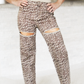 Leopard Print Rhinestone Cutout Jeans