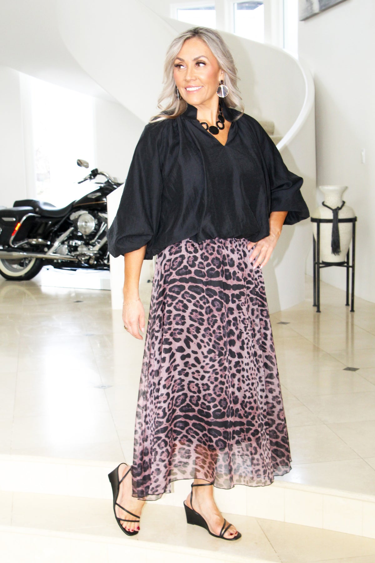Leopard Chiffon Maxi Skirt (SALE)