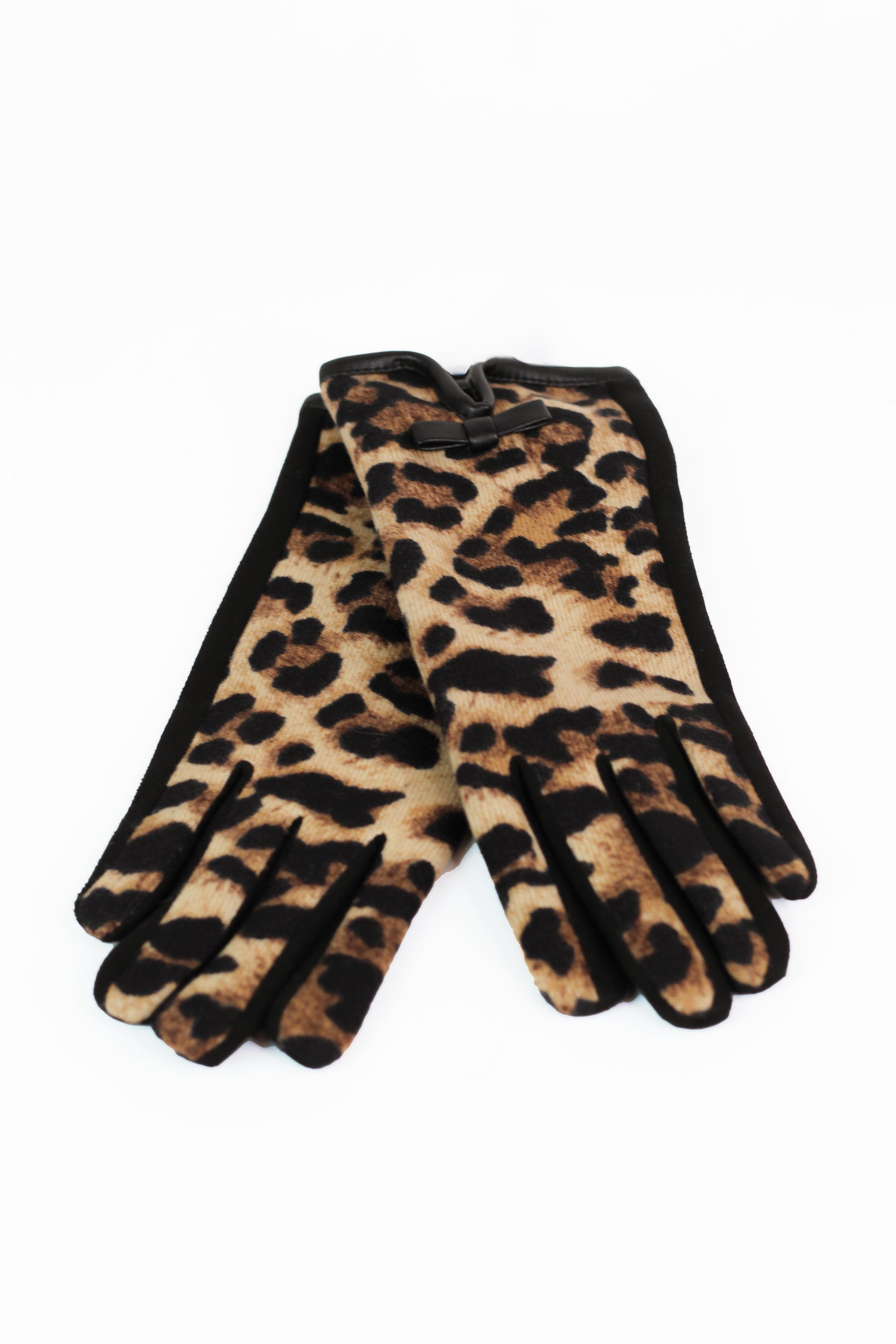 Leopard Top Small Leather Bow Wrist Gloves