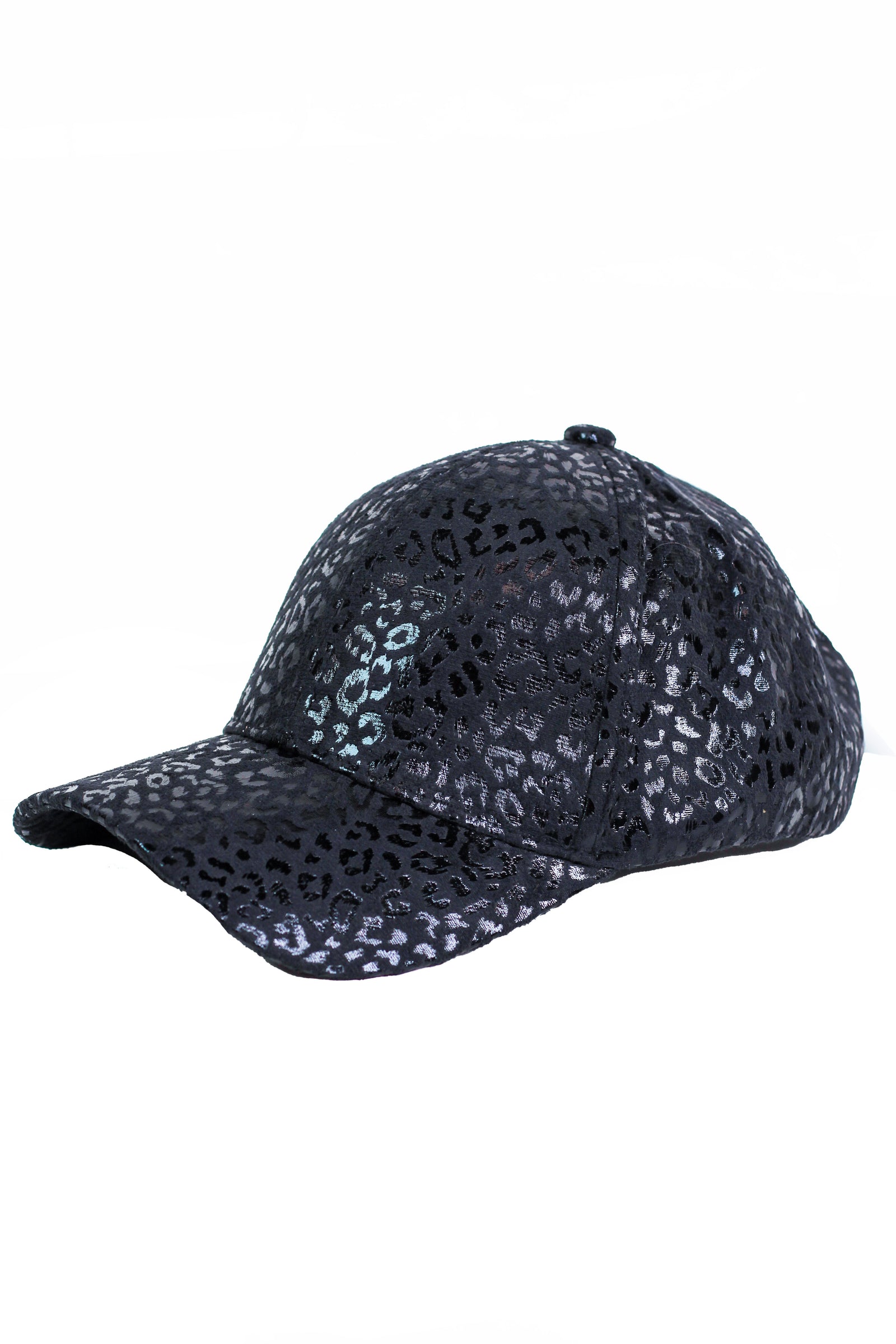 Black Metallic Leopard Print Baseball Cap
