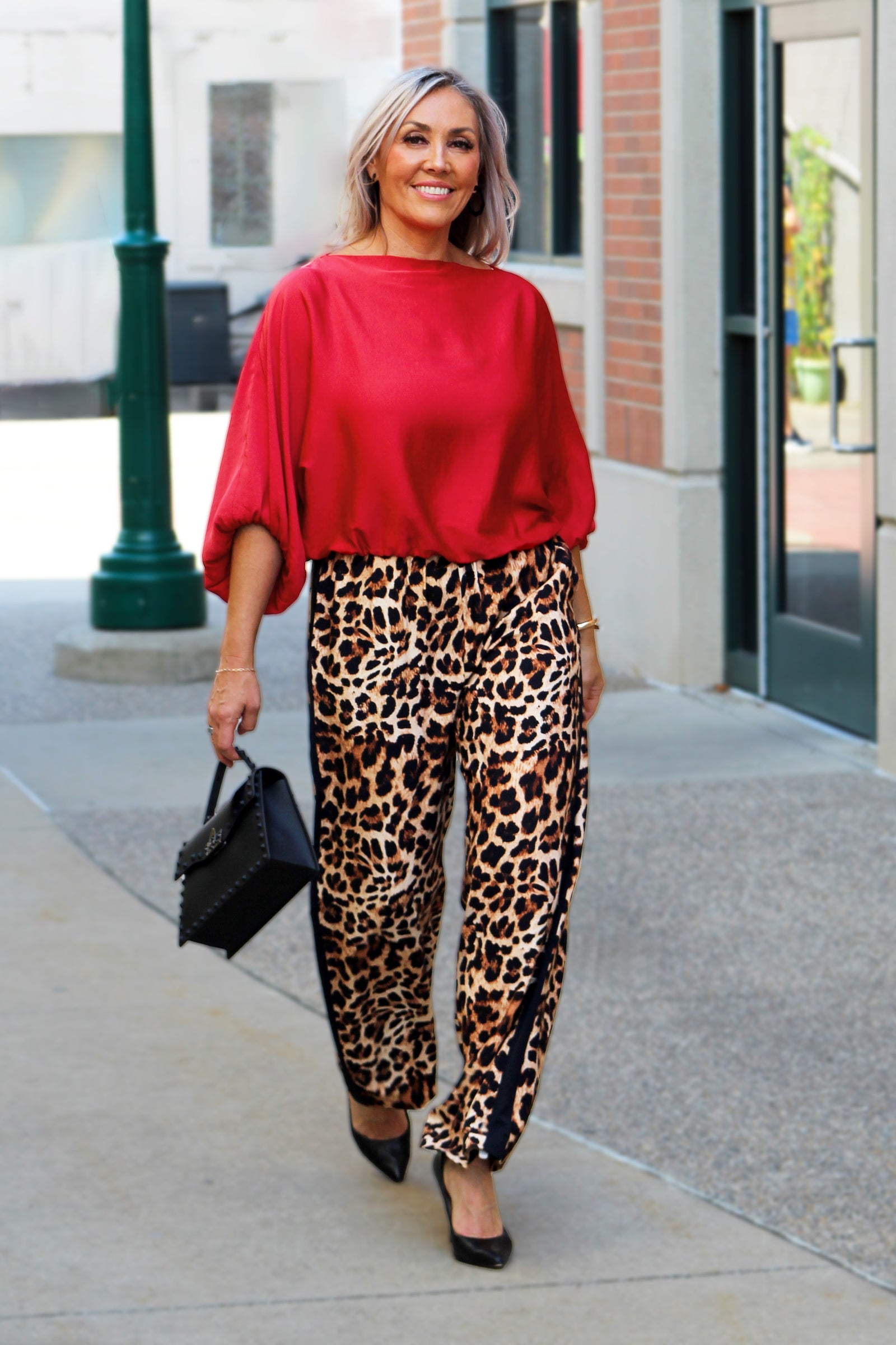 Leopard Side Line Straight Leg Pants