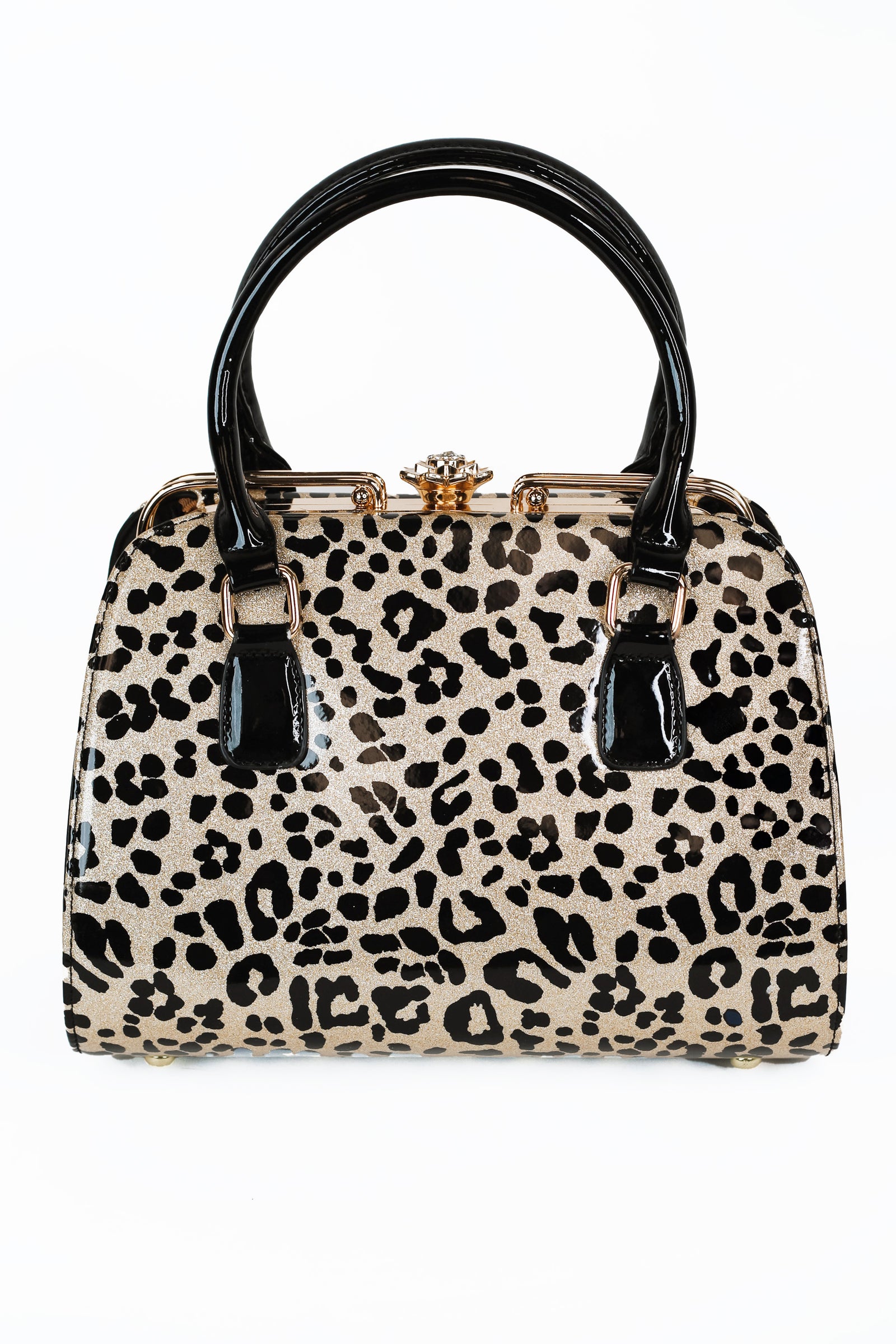 Leopard Print Floral Latch Purse w/ Gold Accent