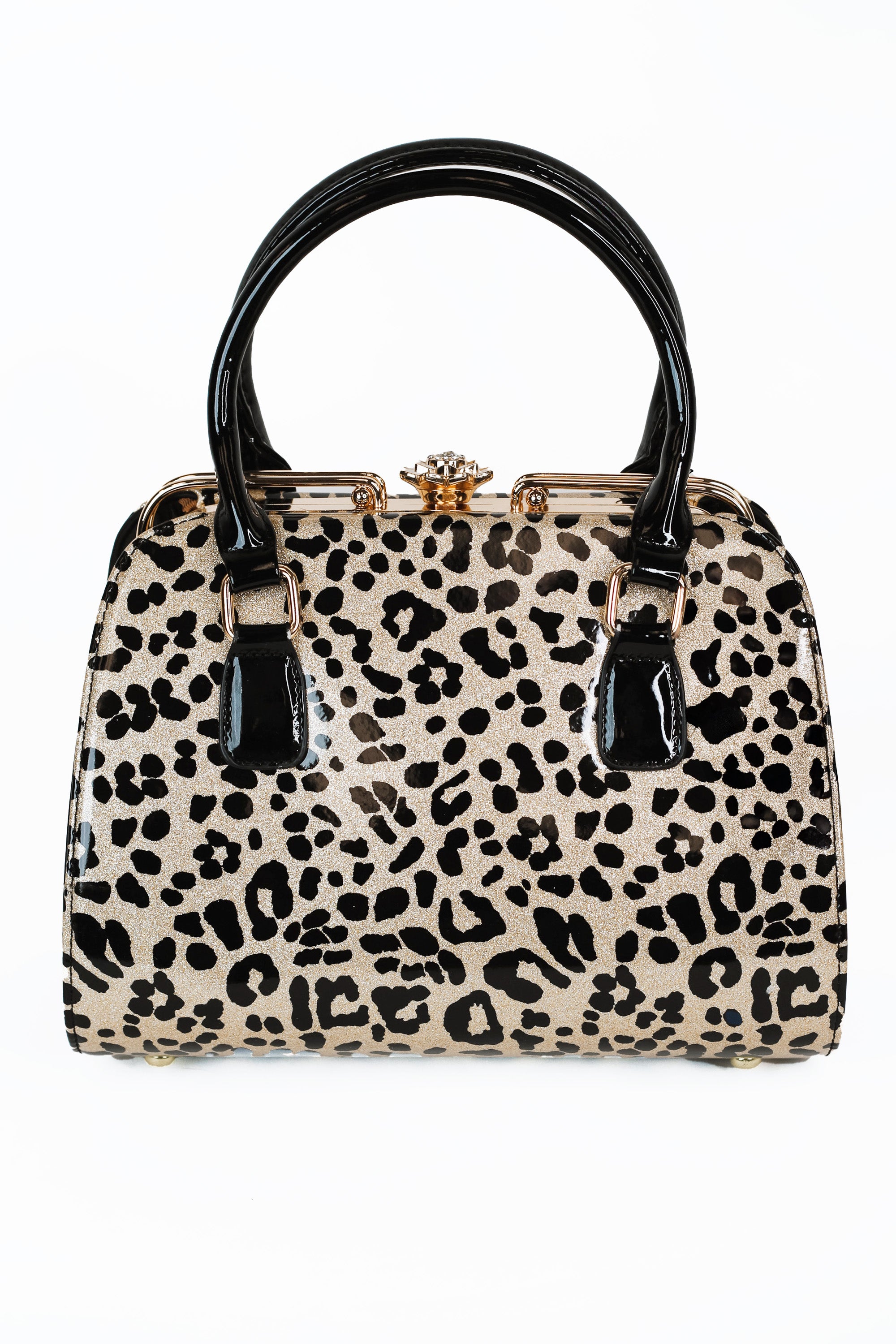 Leopard Print Floral Latch Purse w/ Gold Accent