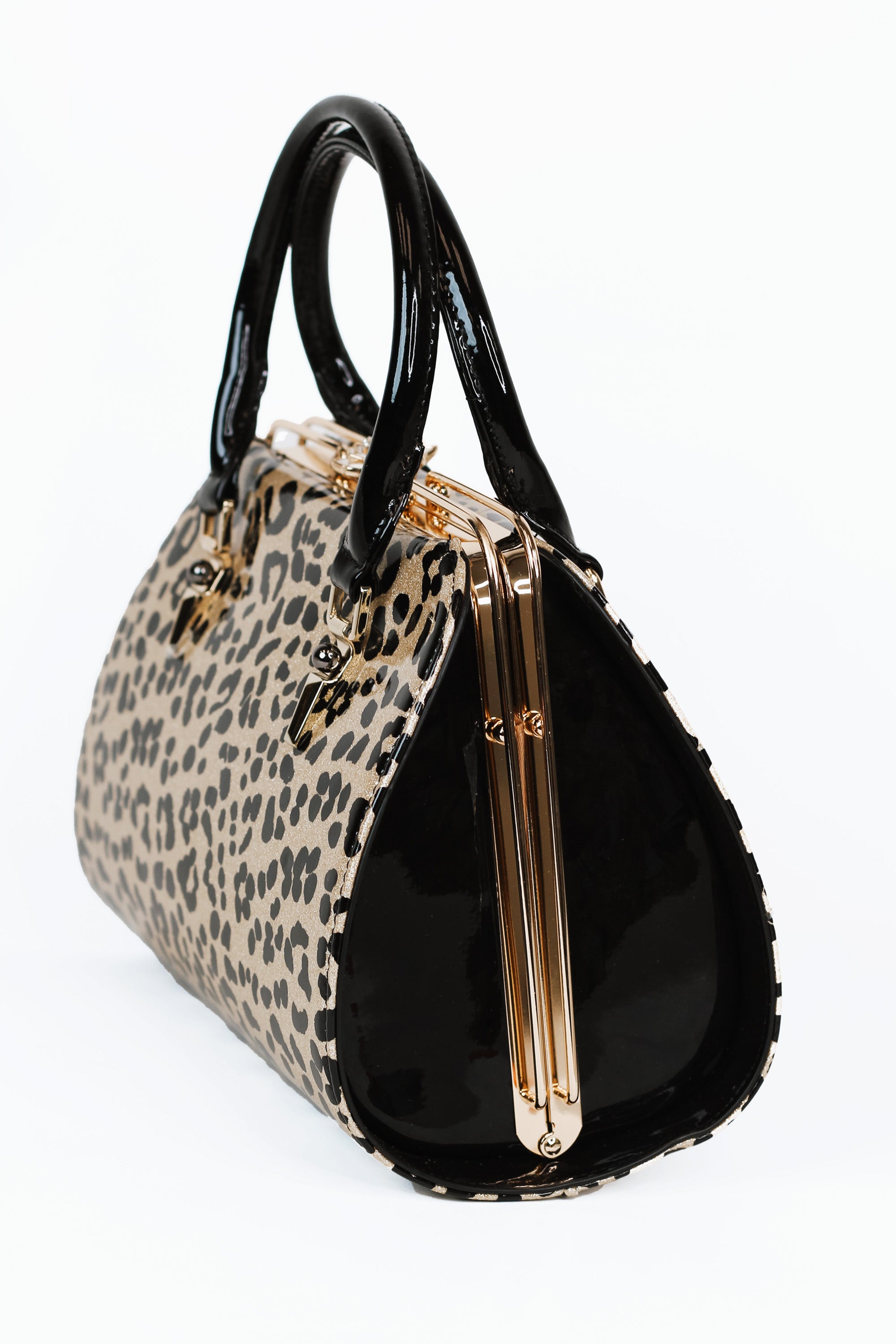 Leopard Print Floral Latch Purse w/ Gold Accent