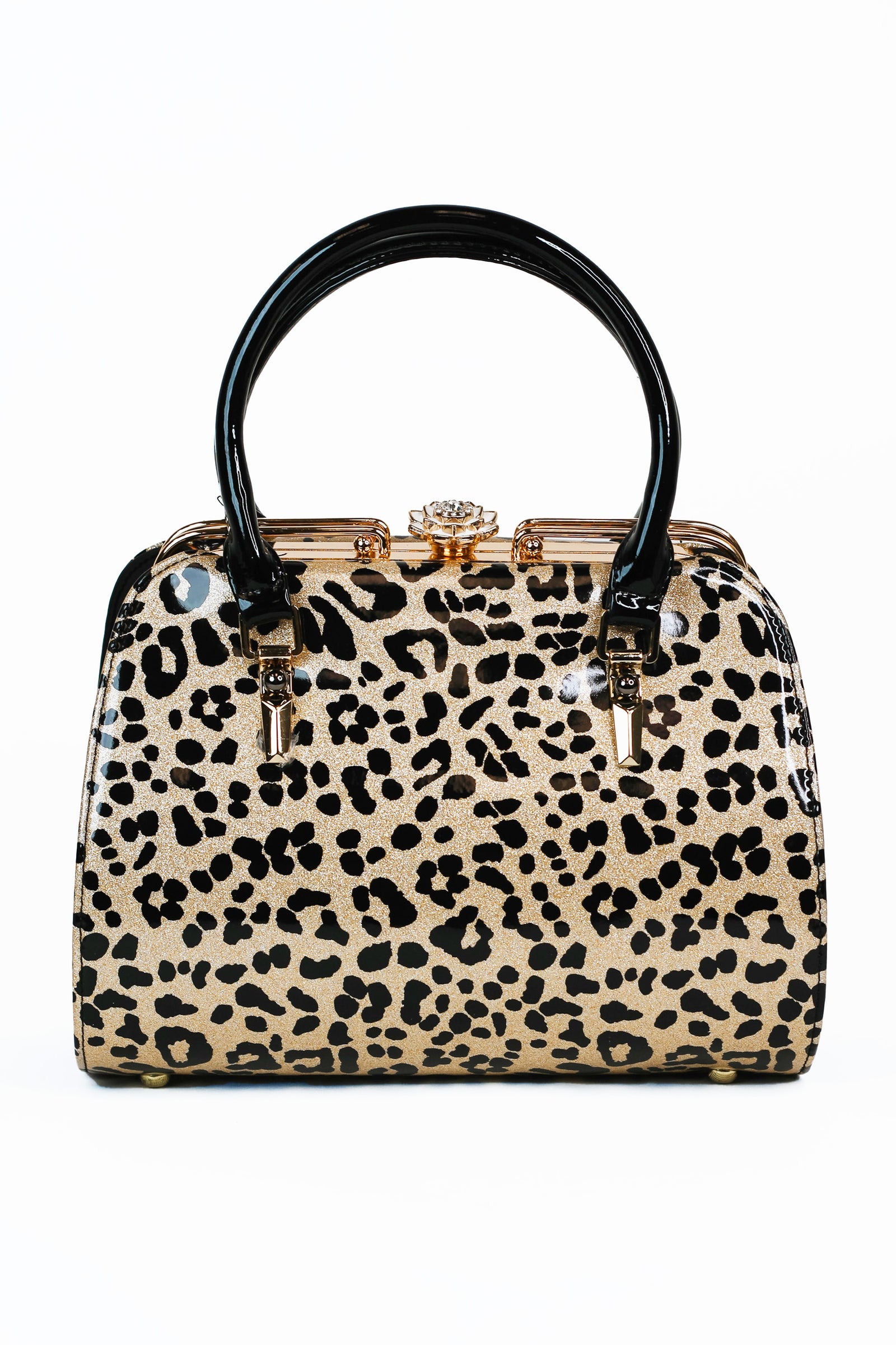 Leopard Print Floral Latch Purse w/ Gold Accent