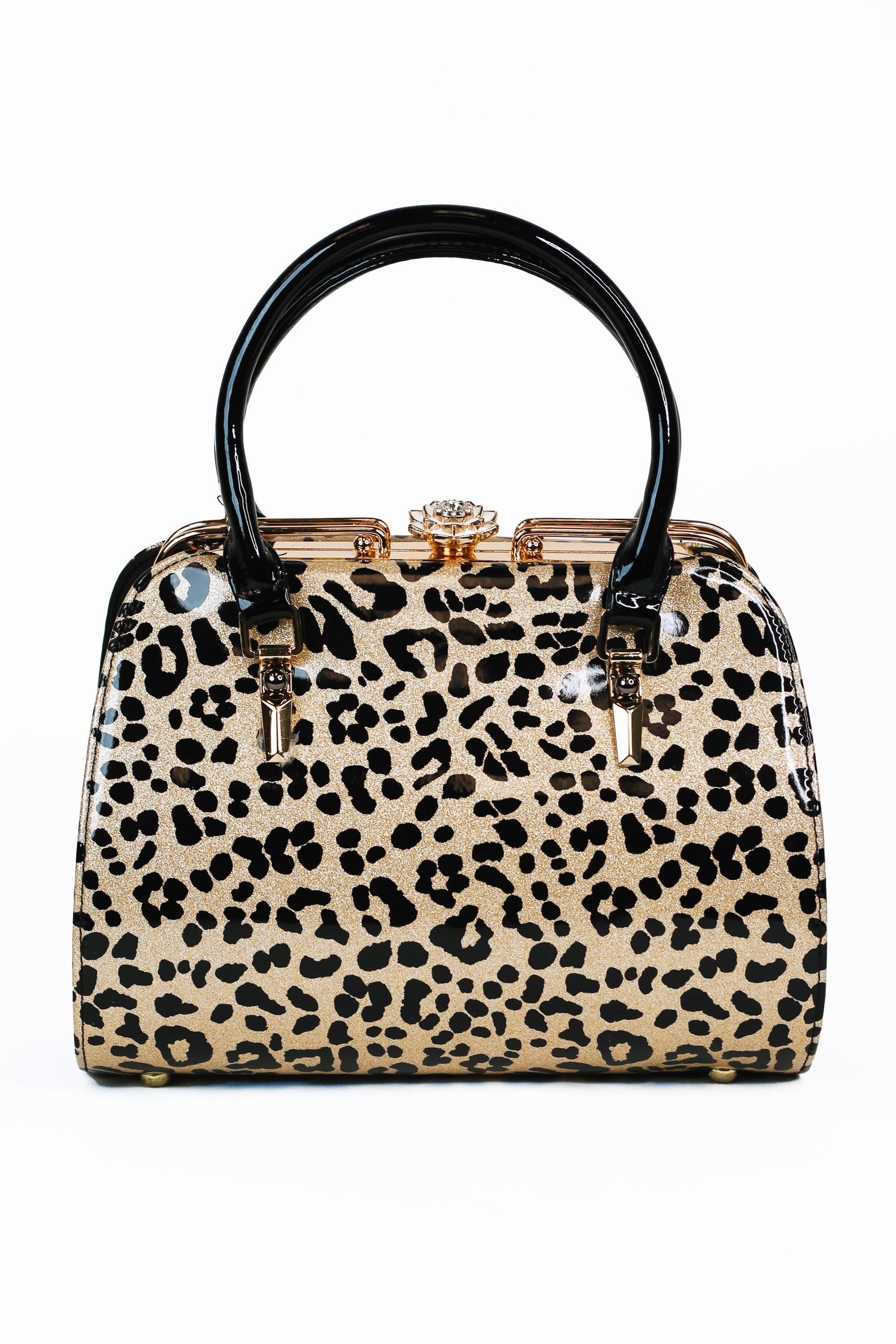 Leopard Print Floral Latch Purse w/ Gold Accent