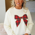 Christmas Sweatshirt w/ Plaid & Sequin Bow