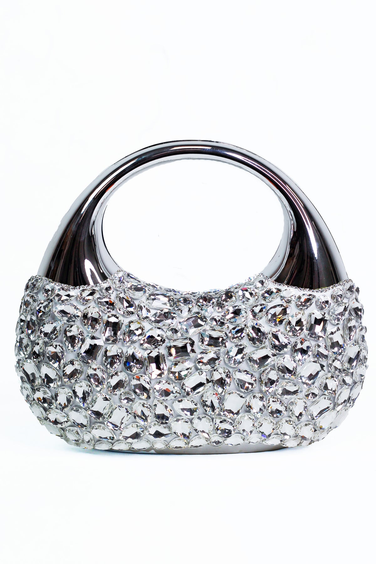 Chrome Handbag w/ Chunky Rhinestones On Front
