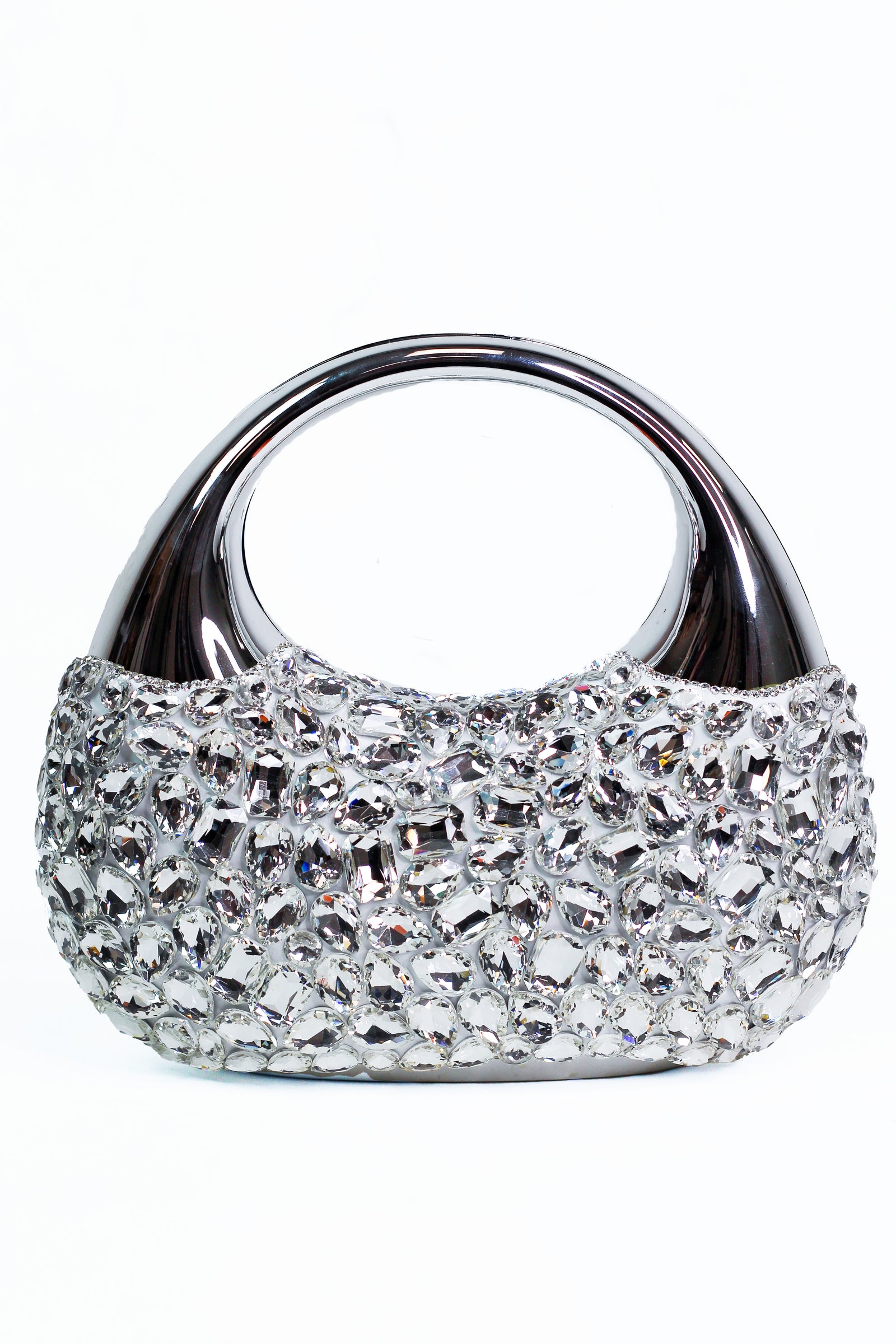 Chrome Handbag w/ Chunky Rhinestones On Front