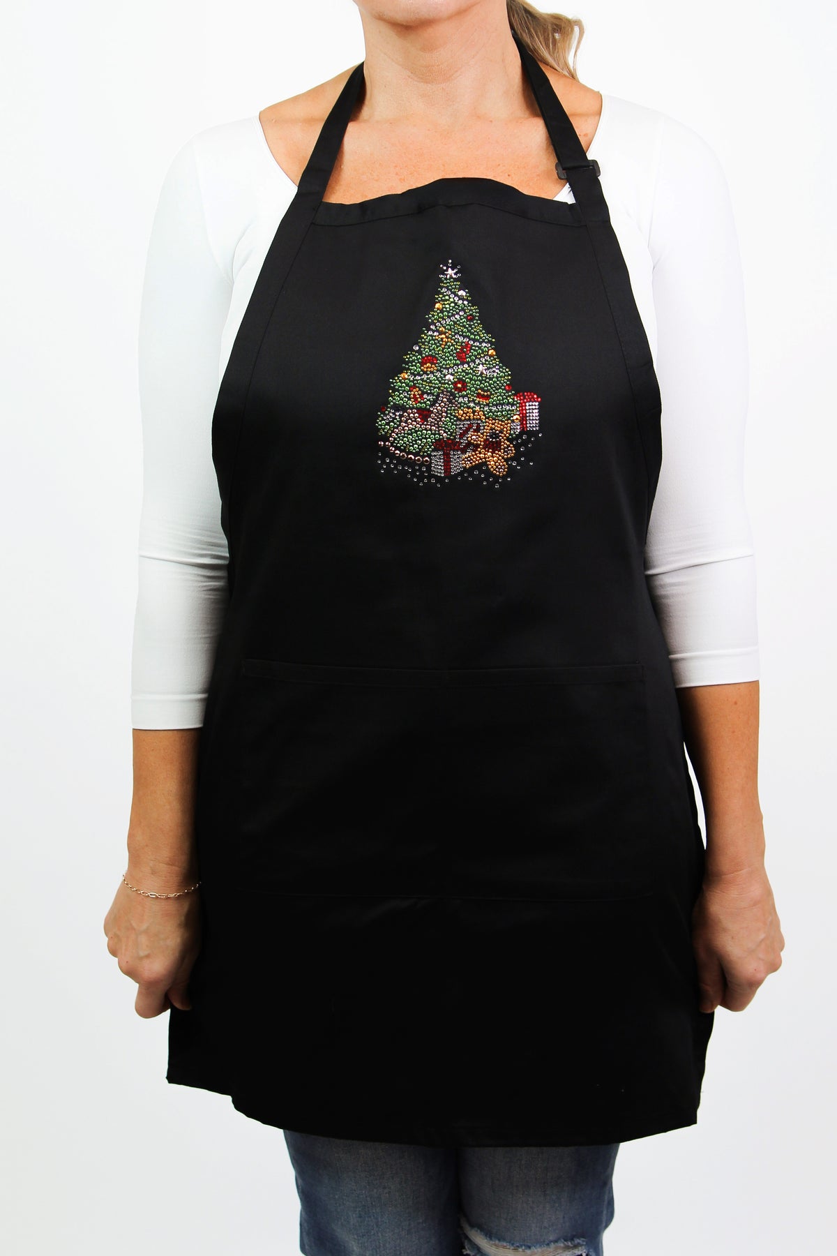 Rhinestone Christmas Tree &amp; Presents Adjustable Neck Apron