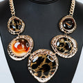 Metal Trimmed Leopard Circles Necklace