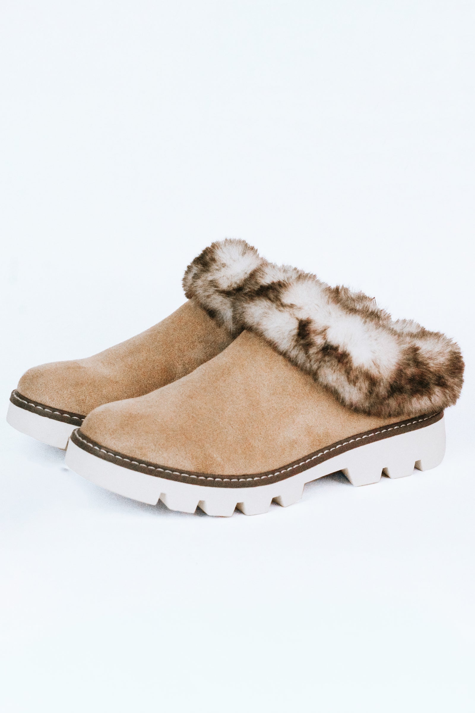 Faux Suede Lug Sole Clog w/ Faux Fur Trim