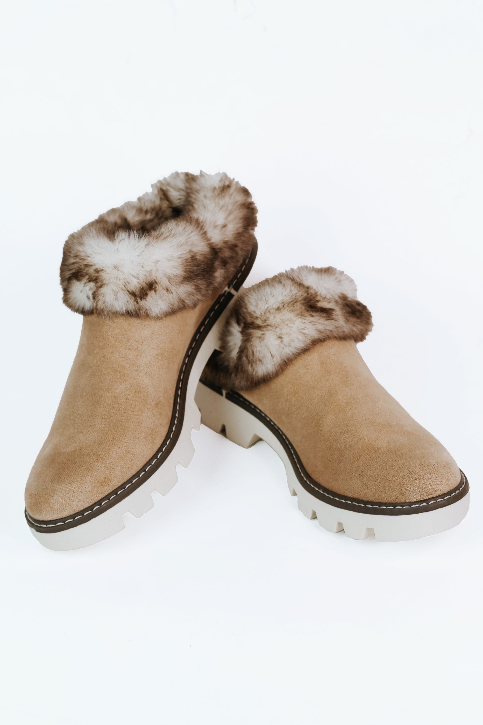 Faux Suede Lug Sole Clog w/ Faux Fur Trim