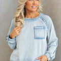 Washed French Terry Top w/ Stud & Button Trim