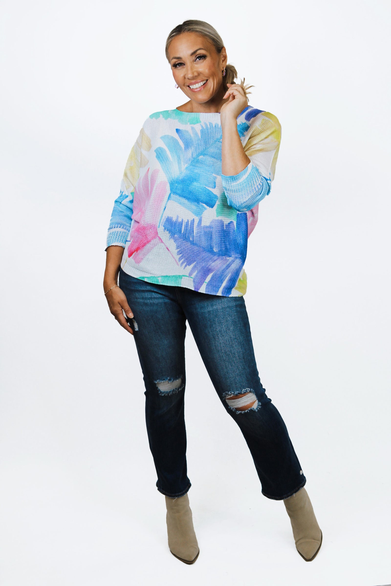 Multicolor Leaves Italian Knit Sweater