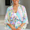 Boho Print V-Neck Batwing Romper w/ Front Tie