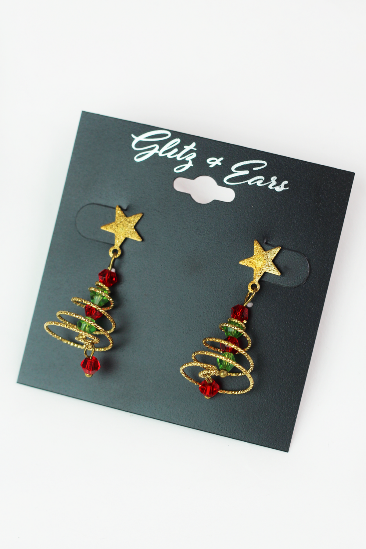 Spiral Christmas Tree Star &amp; Beads Earrings
