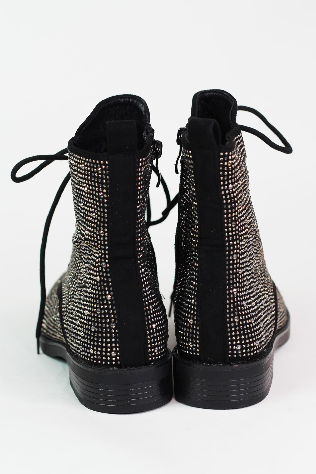 Rhinestone Studded Lace Up Combat Boot
