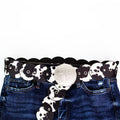 Cow Print Circles Belt w/ Large Hammered Metal Buckle