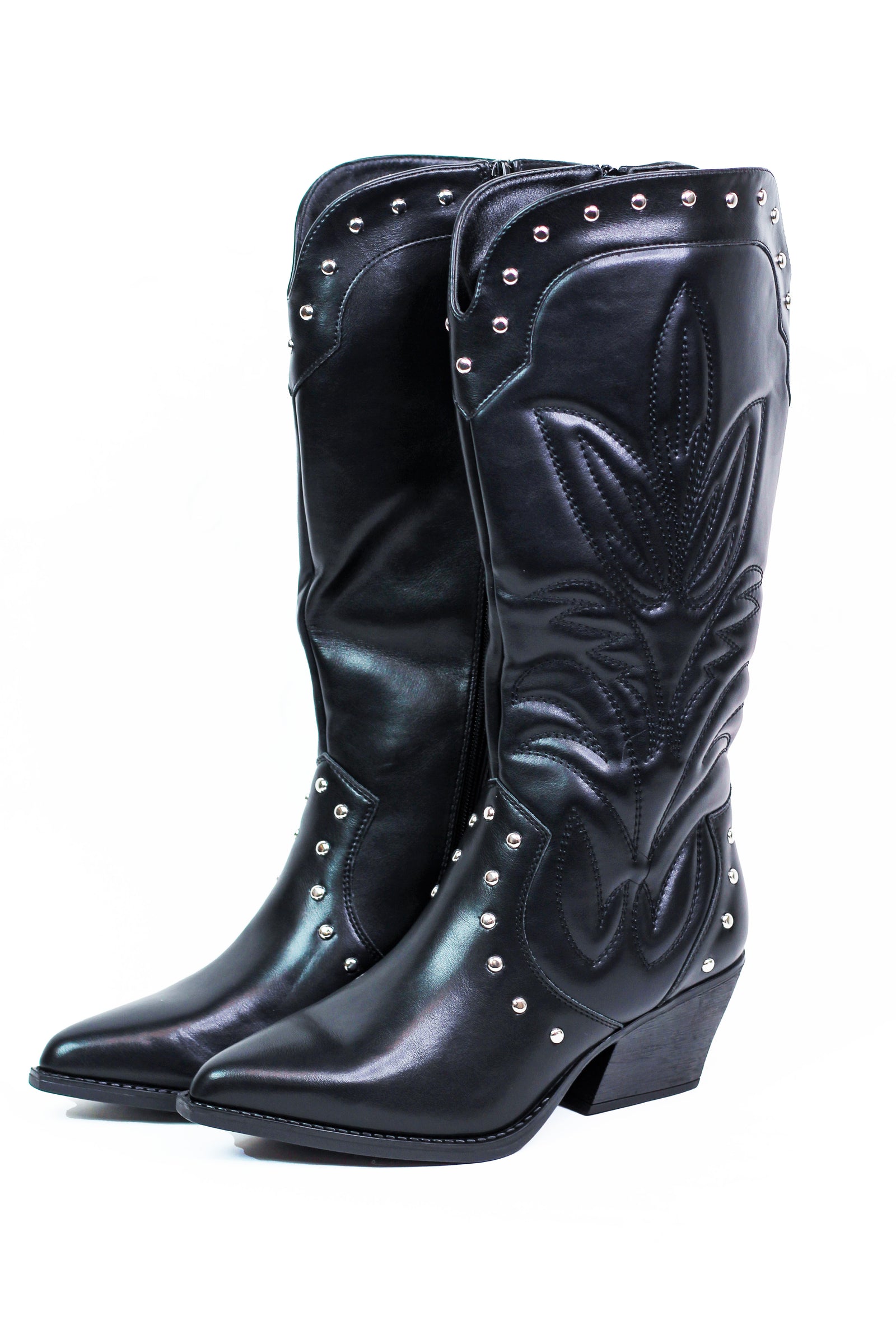 Cowboy Boots w/ Embroidered Design & Stud Accents