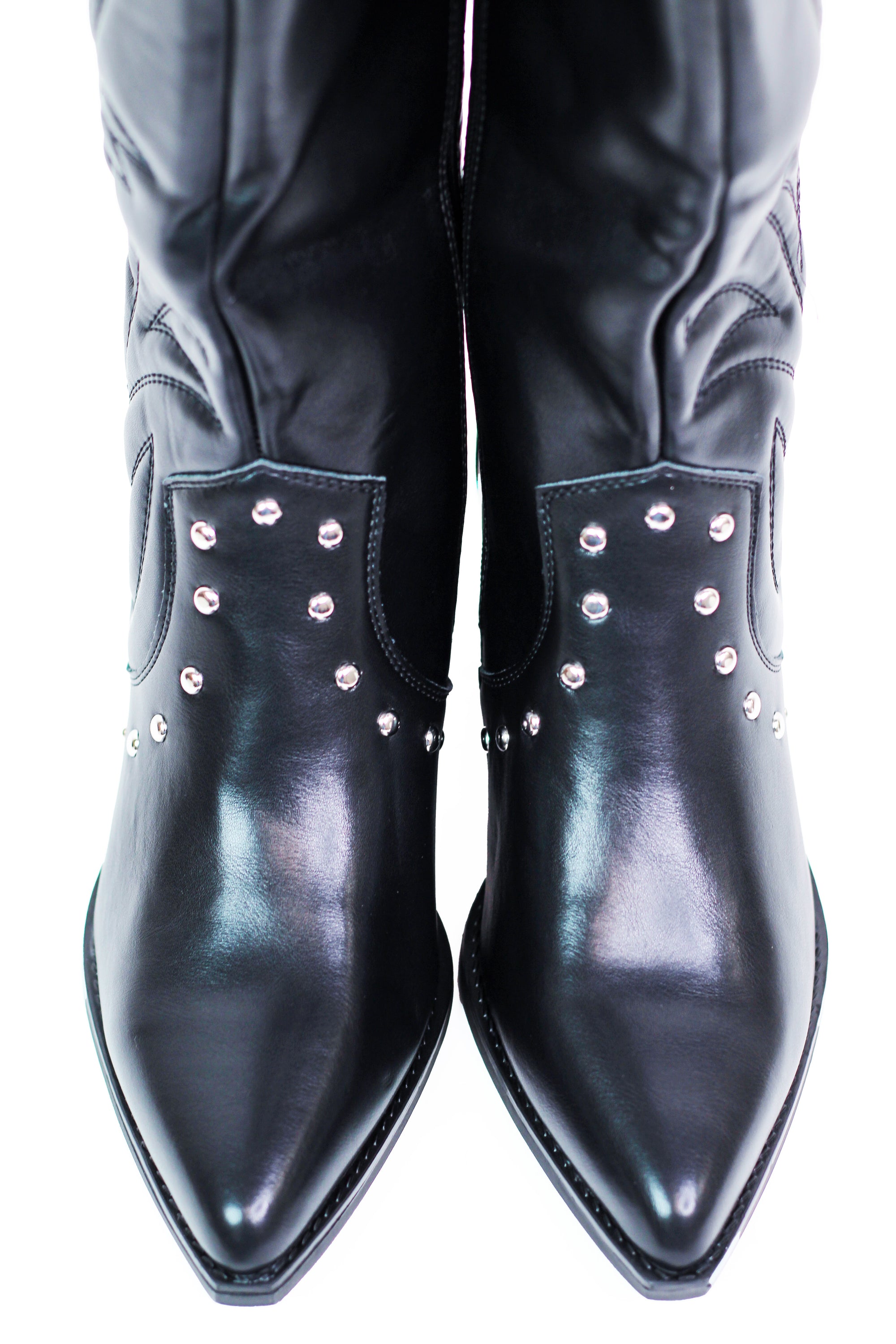 Cowboy Boots w/ Embroidered Design & Stud Accents