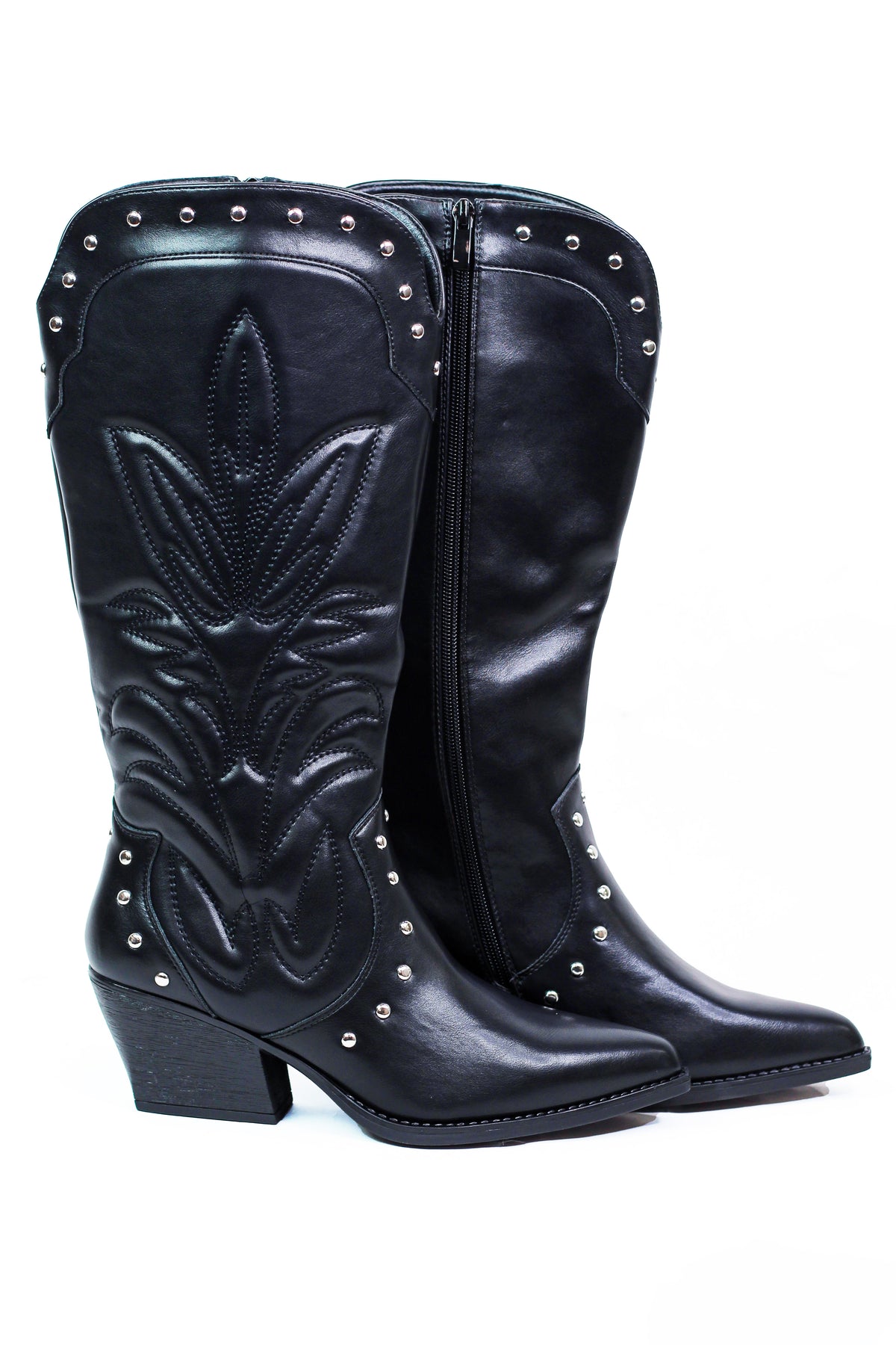 Cowboy Boots w/ Embroidered Design & Stud Accents
