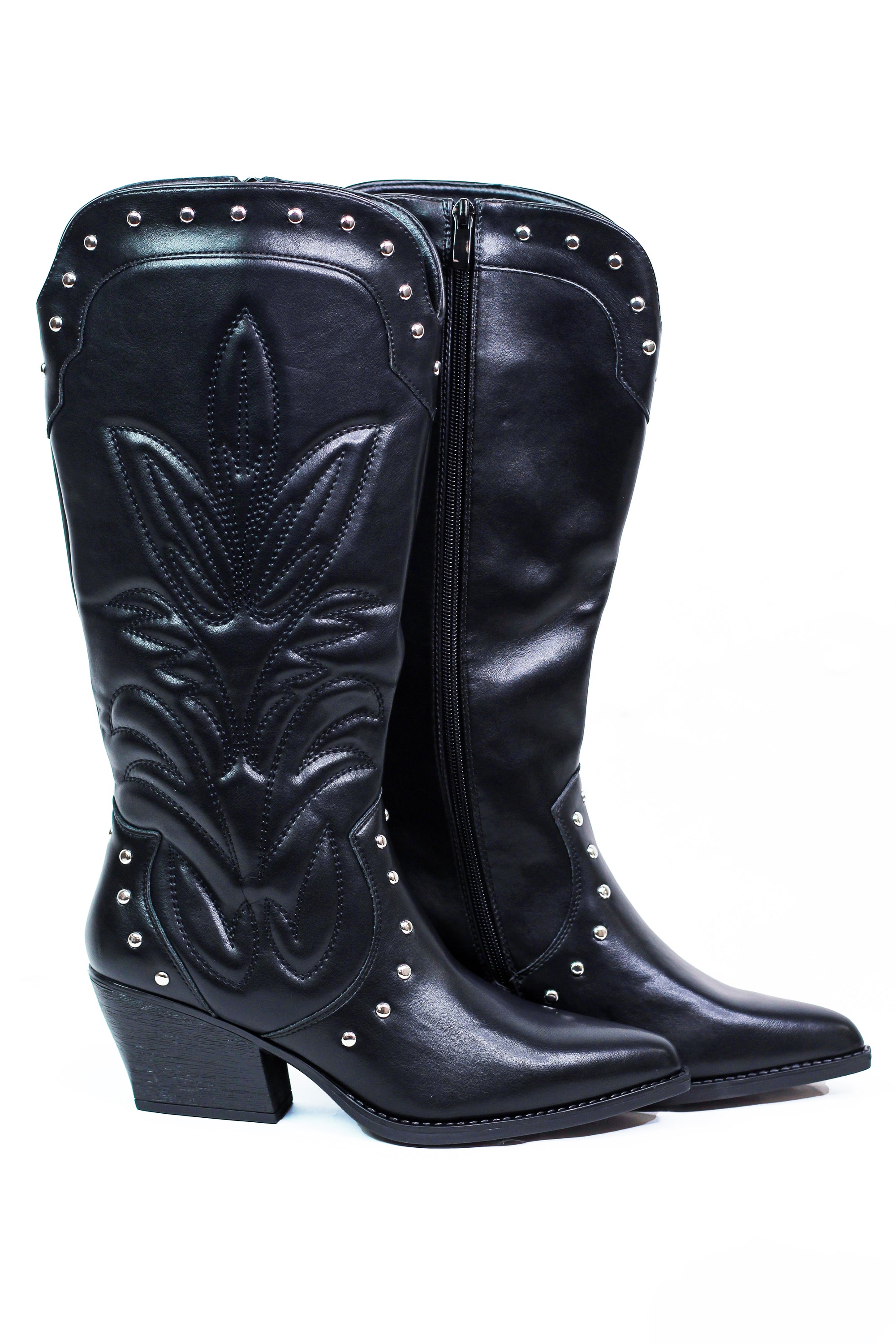 Cowboy Boots w/ Embroidered Design & Stud Accents
