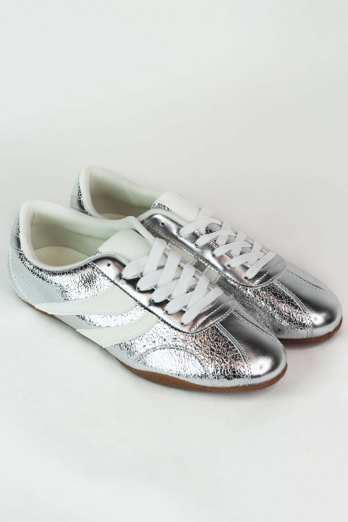 Crackled Metallic Faux Leather Sneakers