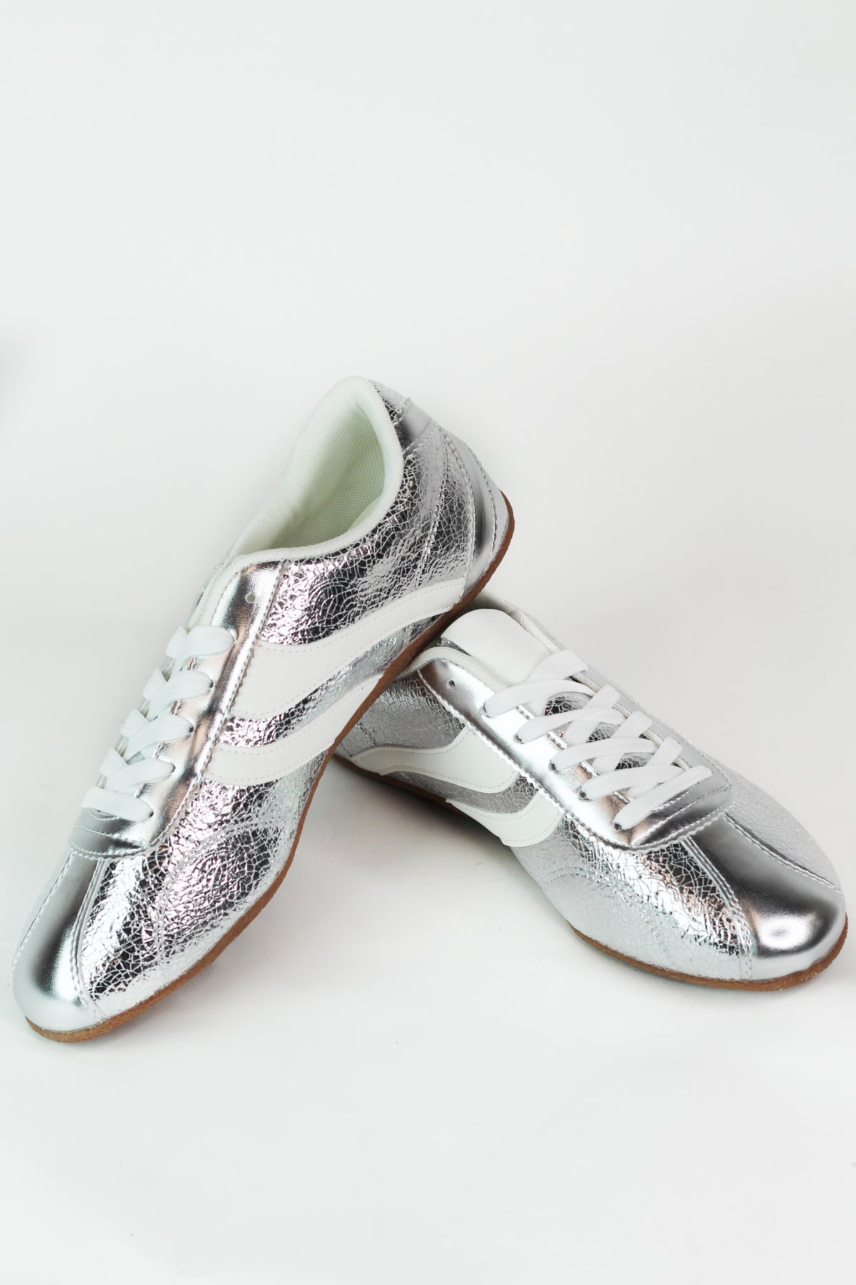 Crackled Metallic Faux Leather Sneakers