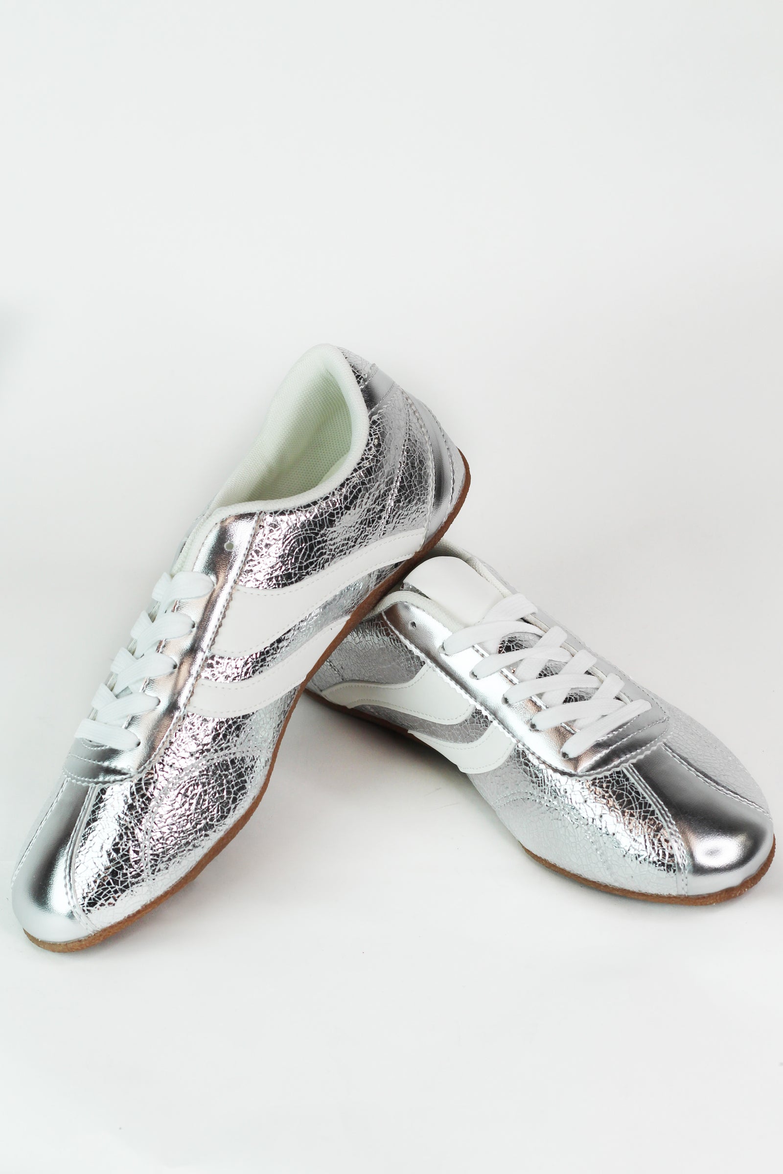 Crackled Metallic Faux Leather Sneakers