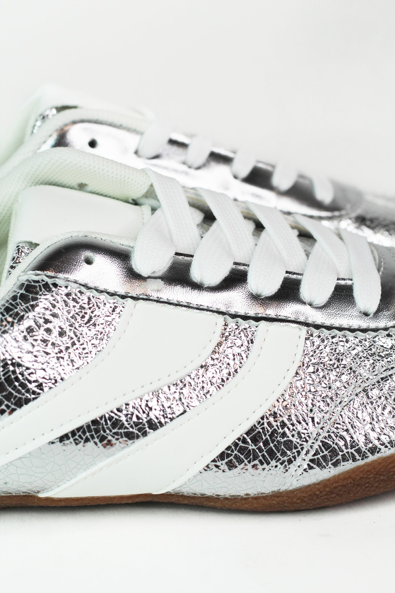 Crackled Metallic Faux Leather Sneakers