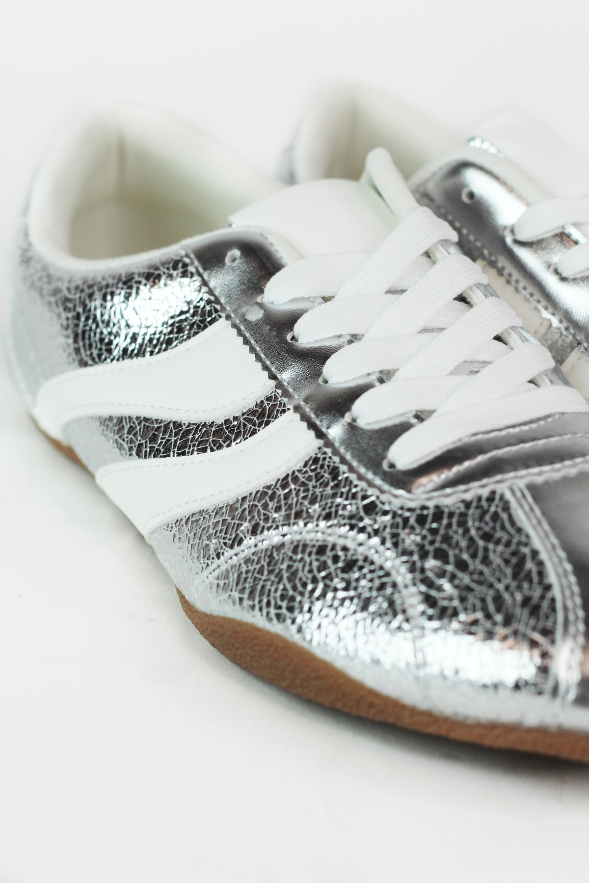 Crackled Metallic Faux Leather Sneakers