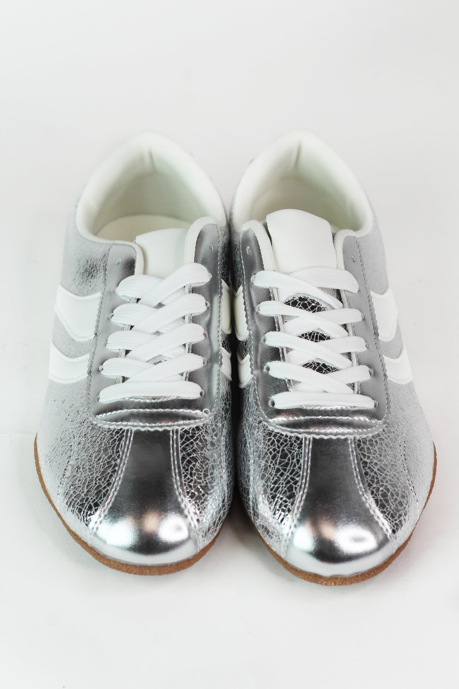 Crackled Metallic Faux Leather Sneakers