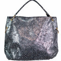 Rhinestone Front Crackled Metallic Fabric One Handle Purse