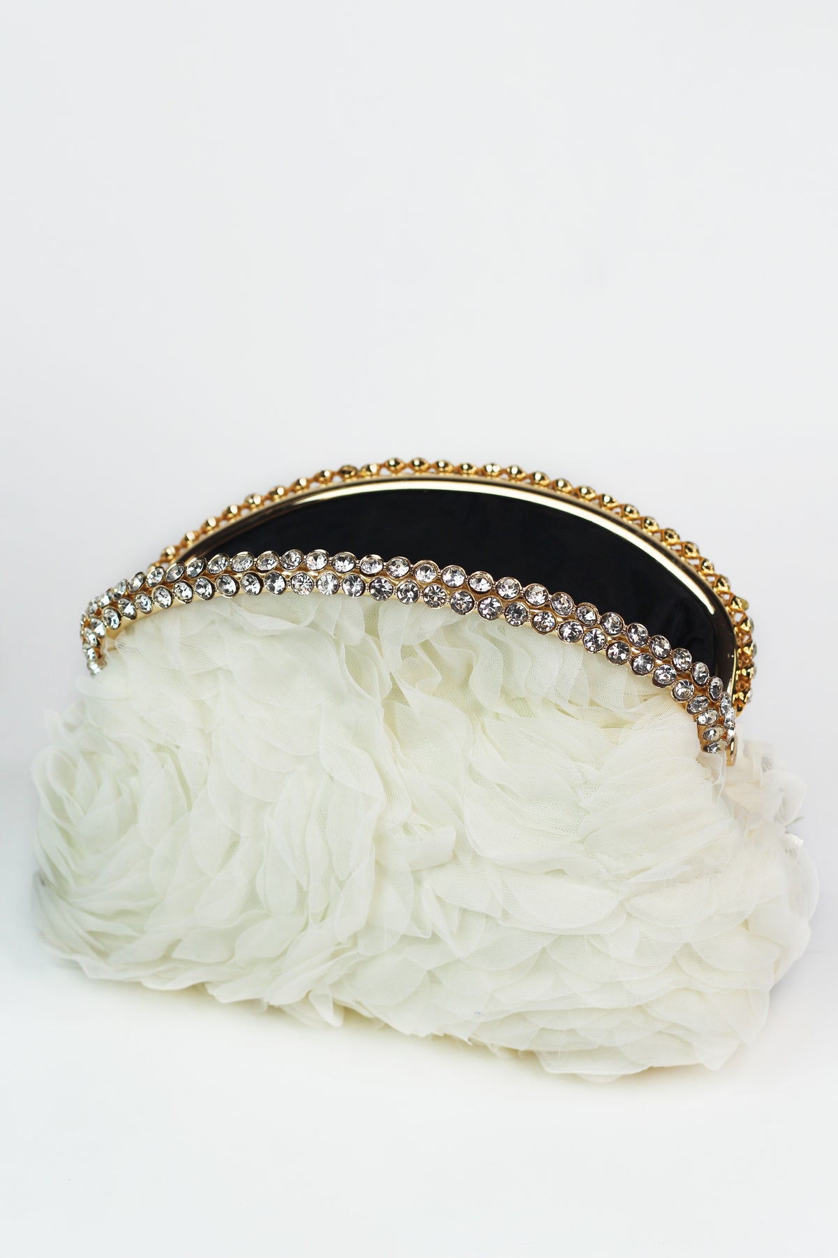 Floral 3D Fabric Clutch w/ Curved Rhinestone Closure