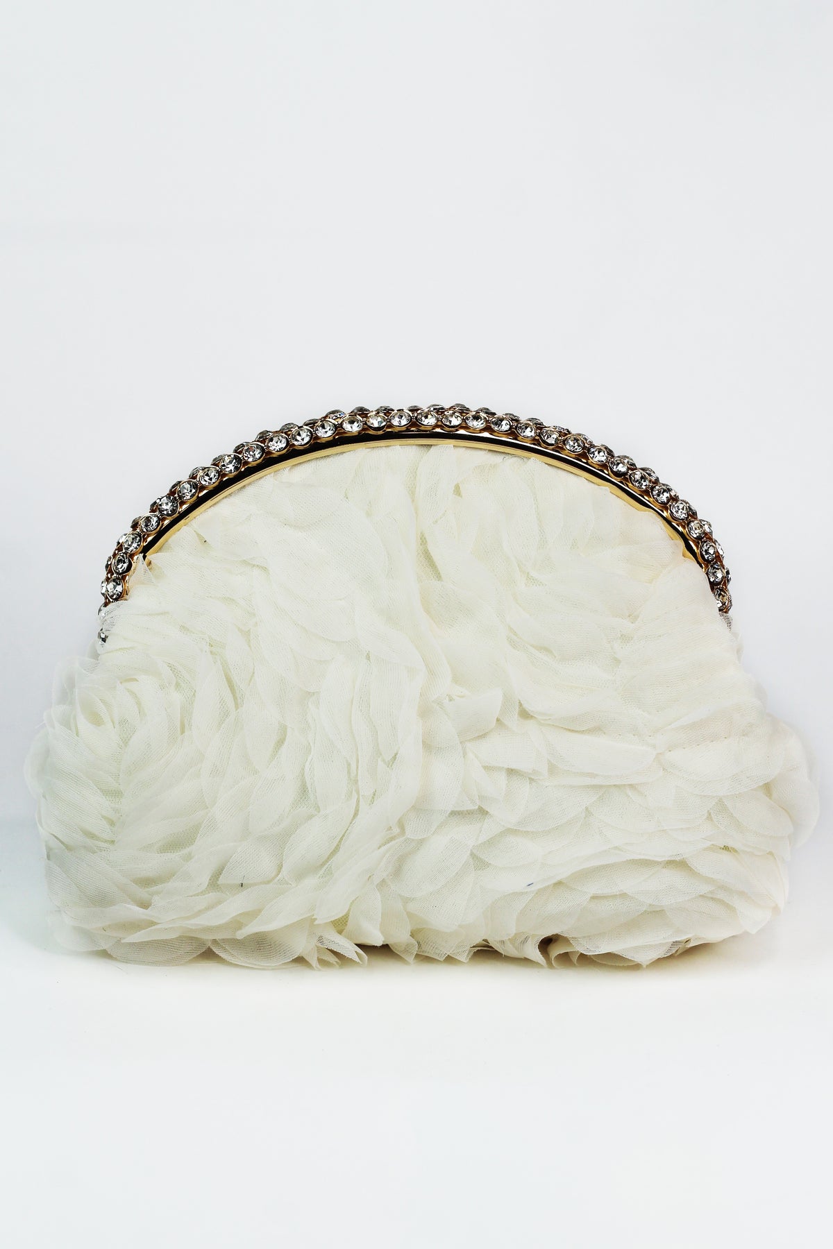 Floral 3D Fabric Clutch w/ Curved Rhinestone Closure