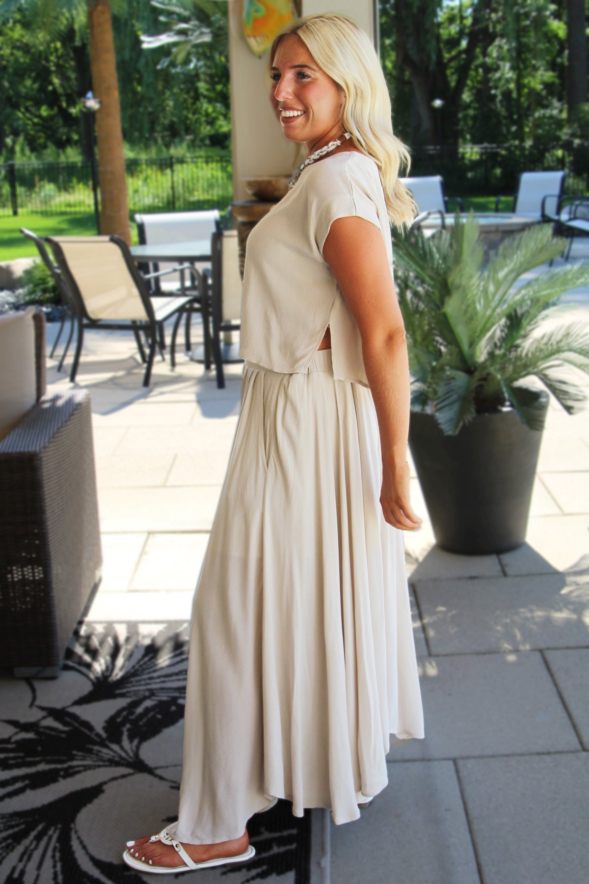 Short Sleeve Gauze Cropped Top & Midi Swing Skirt Set