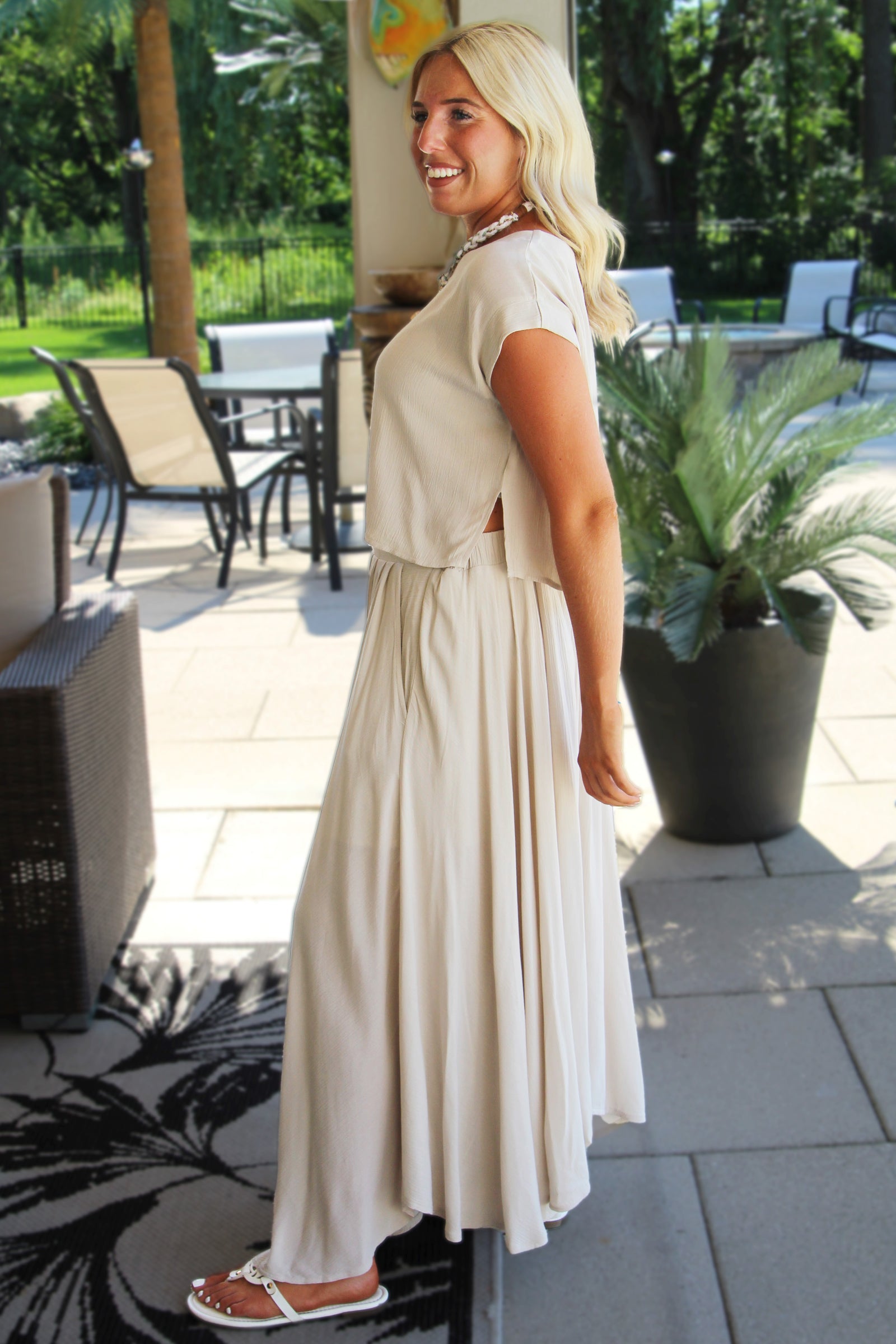 Short Sleeve Gauze Cropped Top & Midi Swing Skirt Set