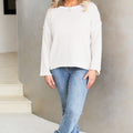 Long Sleeve Round Neck White Trim Cozy Knit Sweater