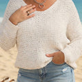 V-Neck Waffle Knit Long Sleeve Sweater (SALE)