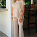 Ribbed Knit Short Sleeve Top & Wide Leg Pants Set