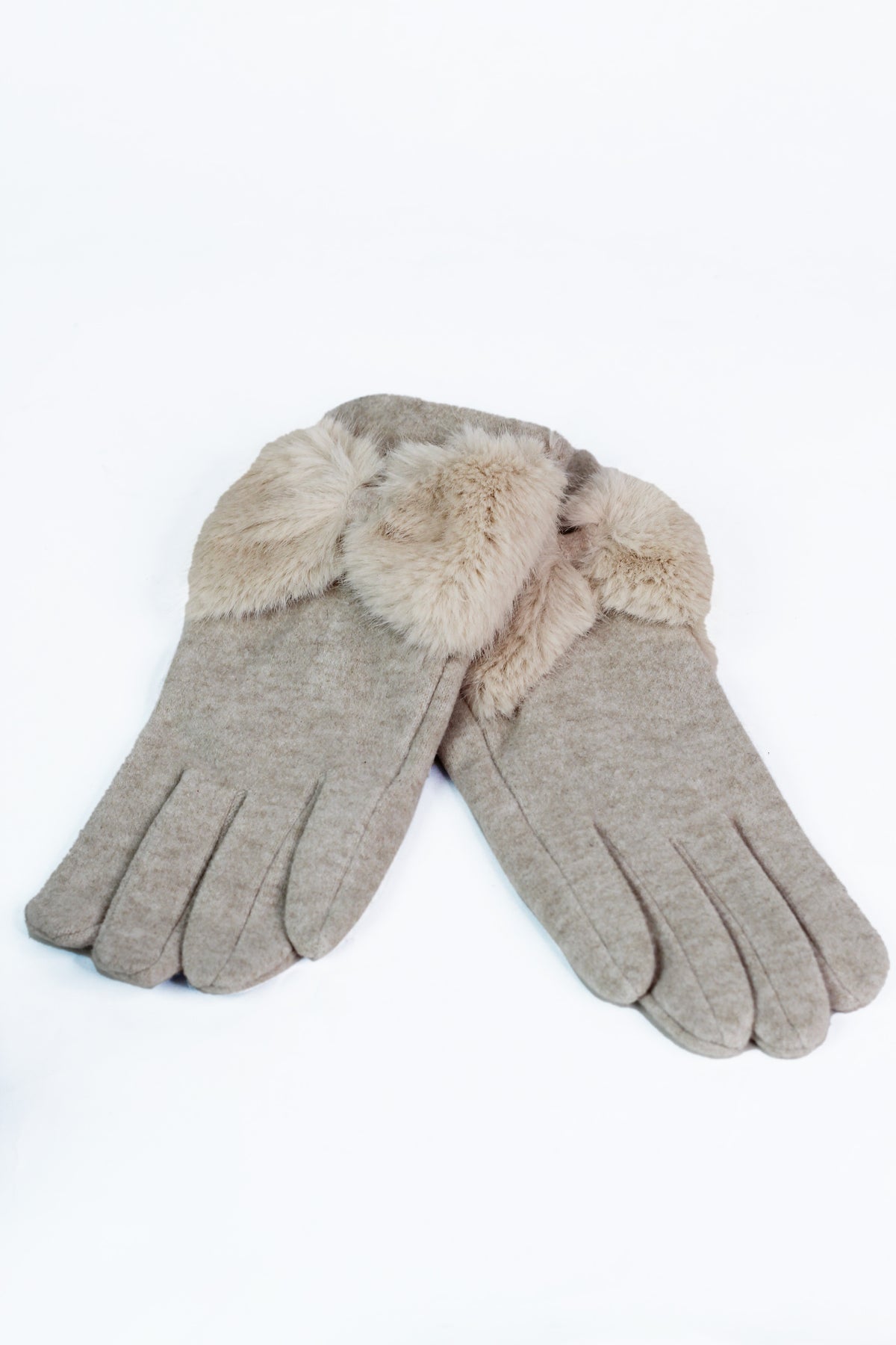 Faux Fur Bow Wrist Gloves