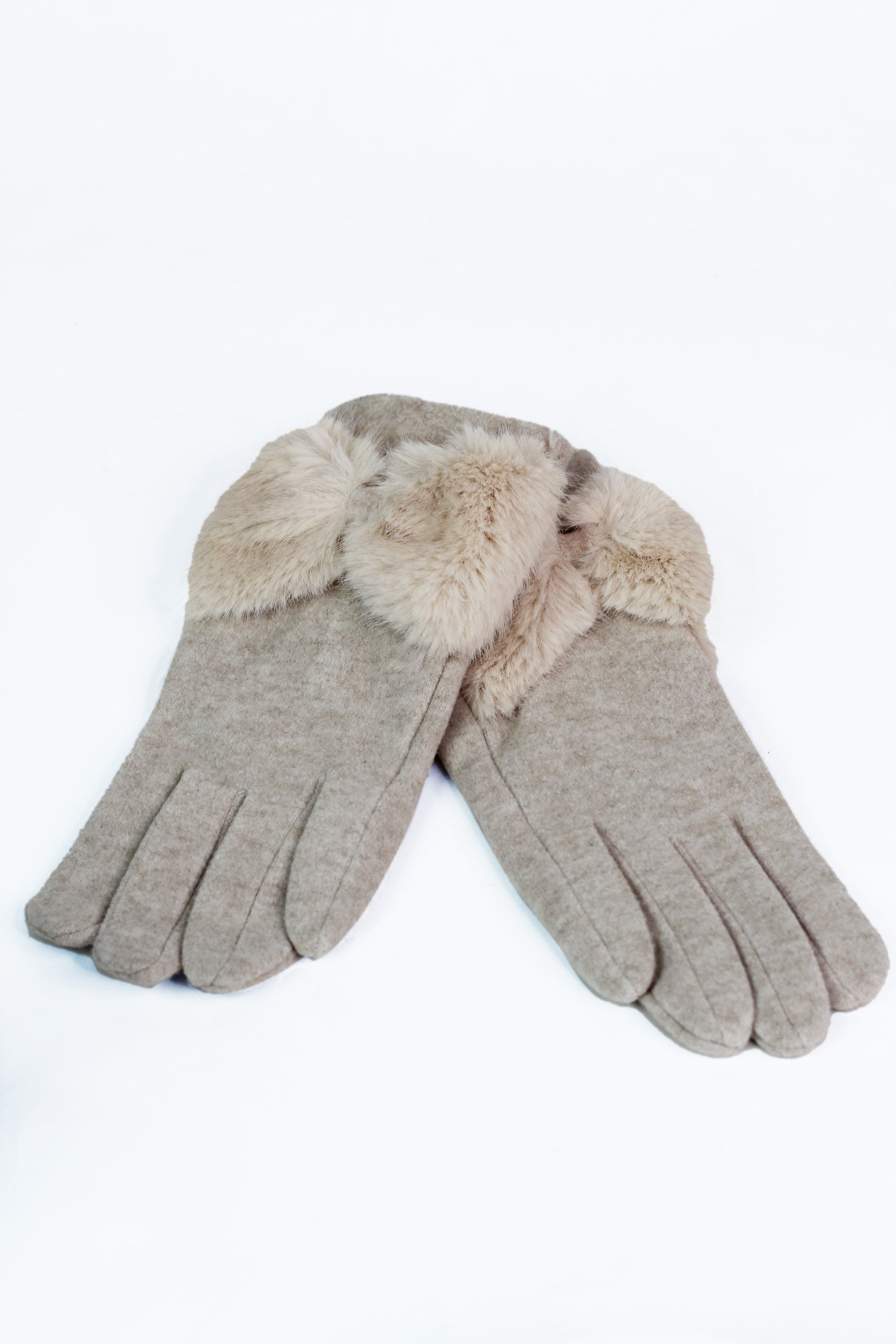 Faux Fur Bow Wrist Gloves