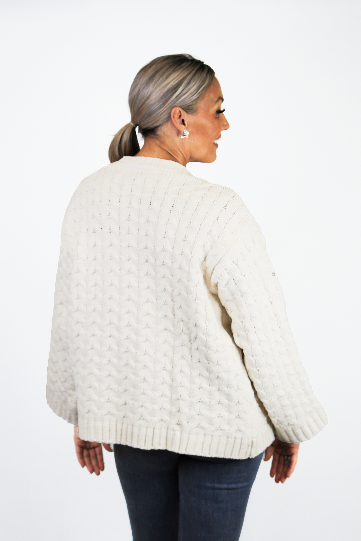 Long Sleeve Pearl & Rhinestone Accent Cardigan