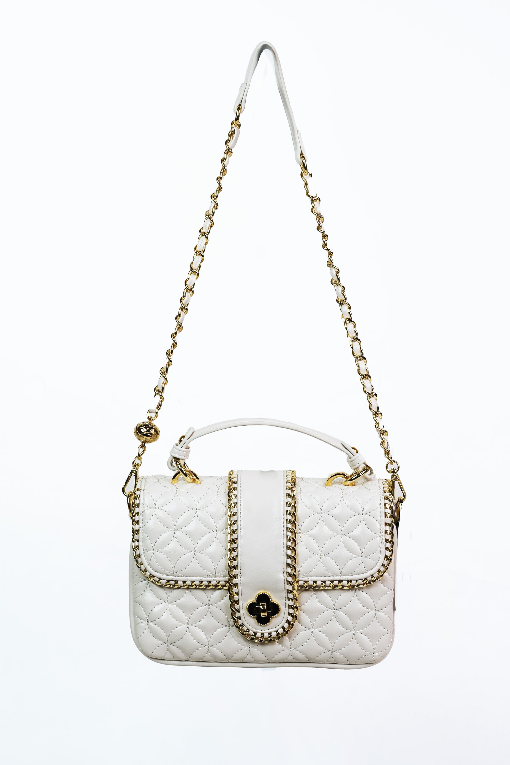 Quilted Leather Purse w/ Chain Trim & Top Handle