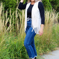 Suede Fringe Vest w/ Rhinestone Detail