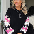 Soft Chenille Knit Sweater w/ Crochet Sleeves