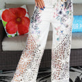Tropical Print Pants W/ Crochet Bottom