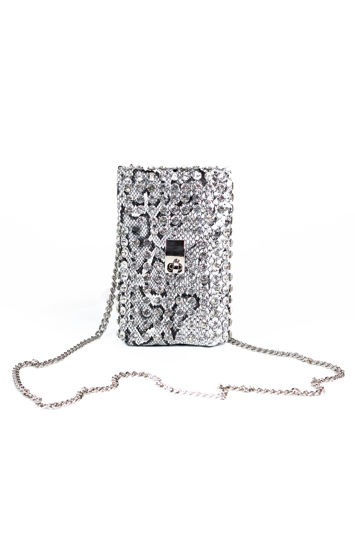 Snakeskin Large Rhinestone Front Covered Pouch w/ Locking Flap