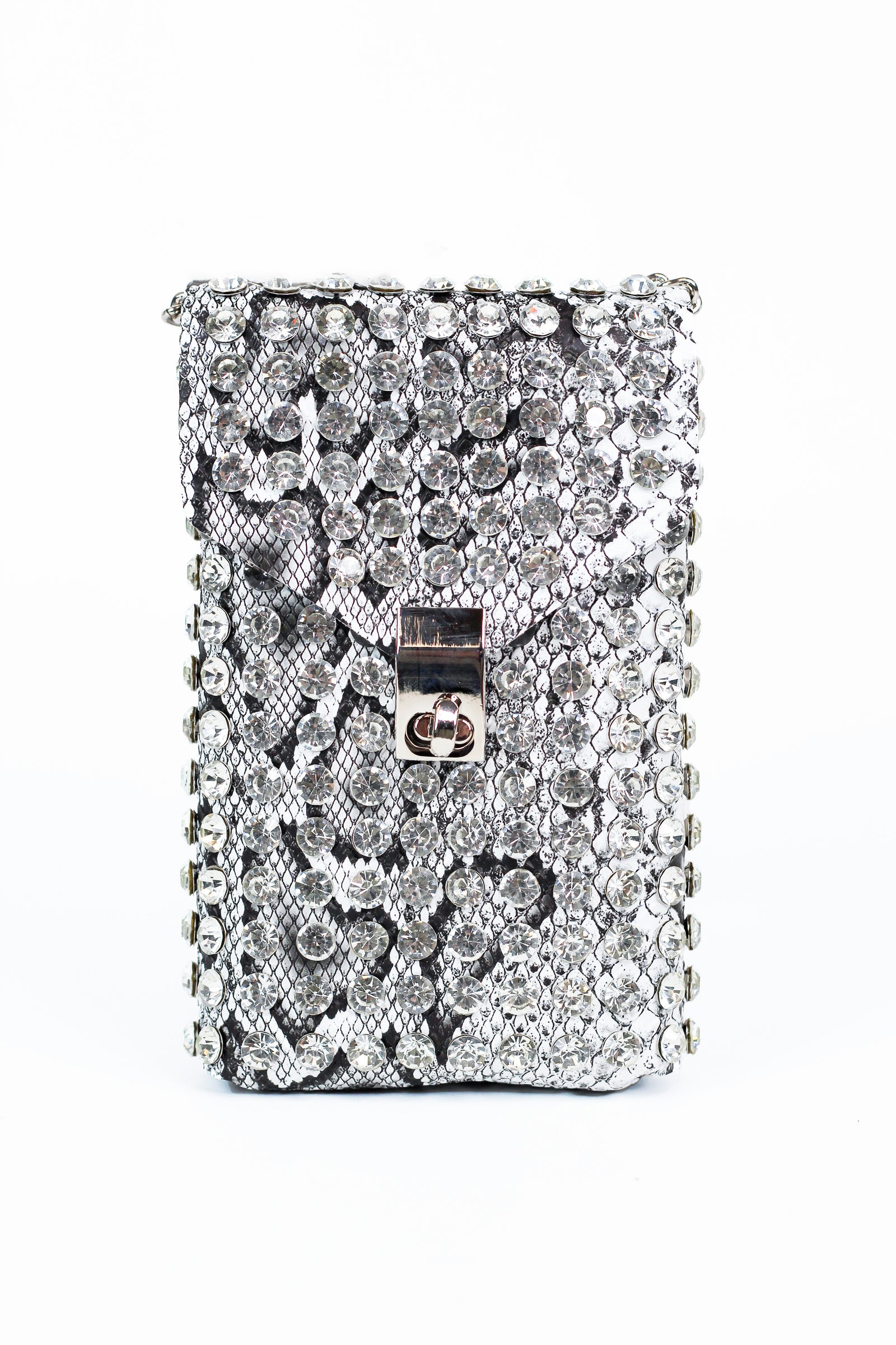 Snakeskin Large Rhinestone Front Covered Pouch w/ Locking Flap
